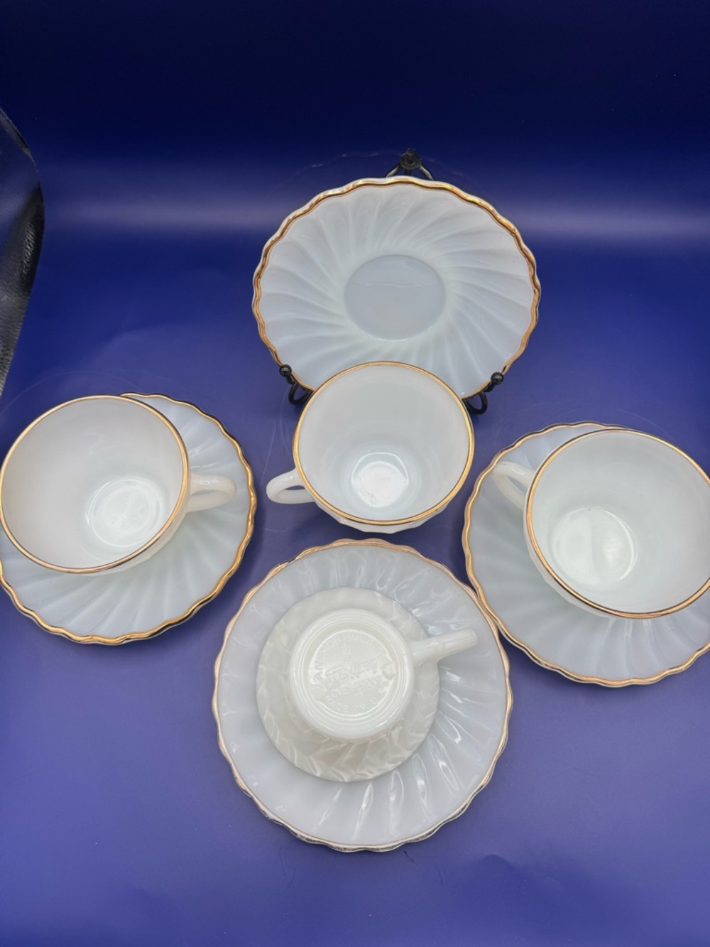 Vtg Fire King Milk Glass Gold-Rim Tea Cup and Saucer Set - Elegant Home Dining